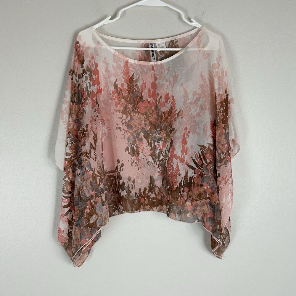Y2K Floral Chiffon M Sheer Cape Shawl Top Blouse Poncho Boho Hippie Fairy Whimsy
